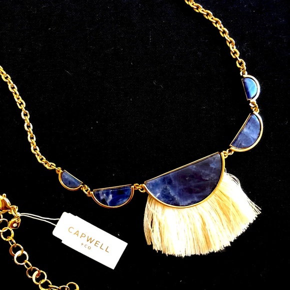 Anthropologie fringe tassel blue stone silver chain necklace Capwell brand - Picture 7 of 7